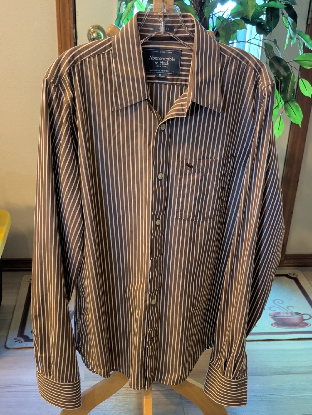 Abercrombie & Fitch Brown & White Striped Men's Dress Shirt